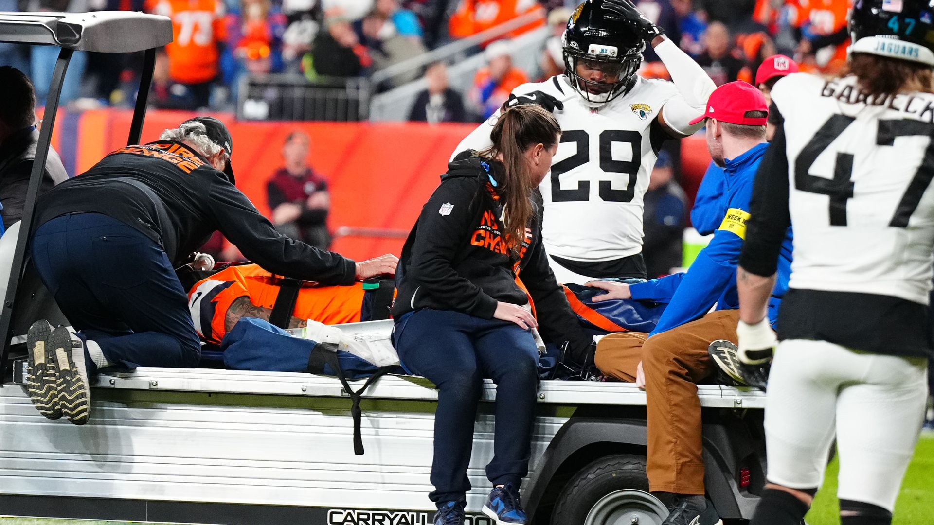 Devastating Hit on Broncos' WR Bryant Leaves Him Motionless, Carted Off on Stretcher [WATCH]